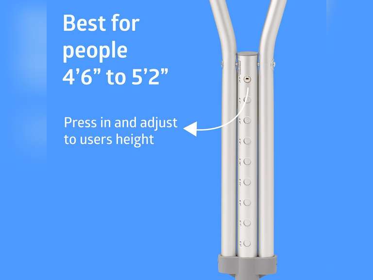 Medline Lightweight Aluminum Red Dot Guardian Crutches, for Patients 4 6 5 2 Tall, Walking Aid for Kids, Adults & Seniors, 300 lbs. Weight Capacity 33