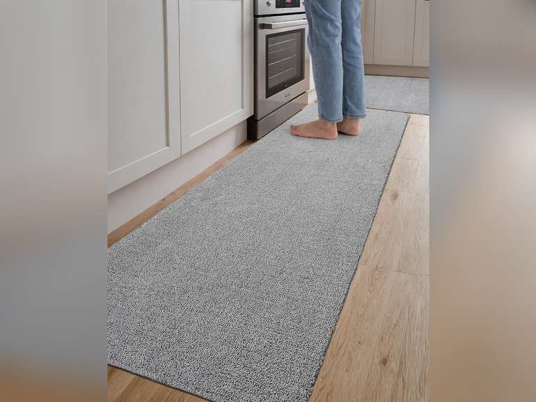 DEXI Kitchen Rugs and Mats for Floor, Non Slip Washable Mat Set of 2, Thin Absorbent Rubber Backing Runner Rug for Sink, Laundry Room, Hallway, 23x35+23x86, Light Grey 50
