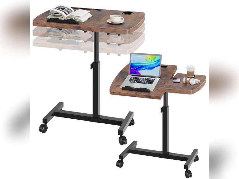 TV Trays Set of 2, Mobile Standing Stand Up Rolling Laptop Desks with Tilting Top Height Tray, Bed Tray, Tv Tray Folding Table for Bedroom, Home, Walnut Brown 45