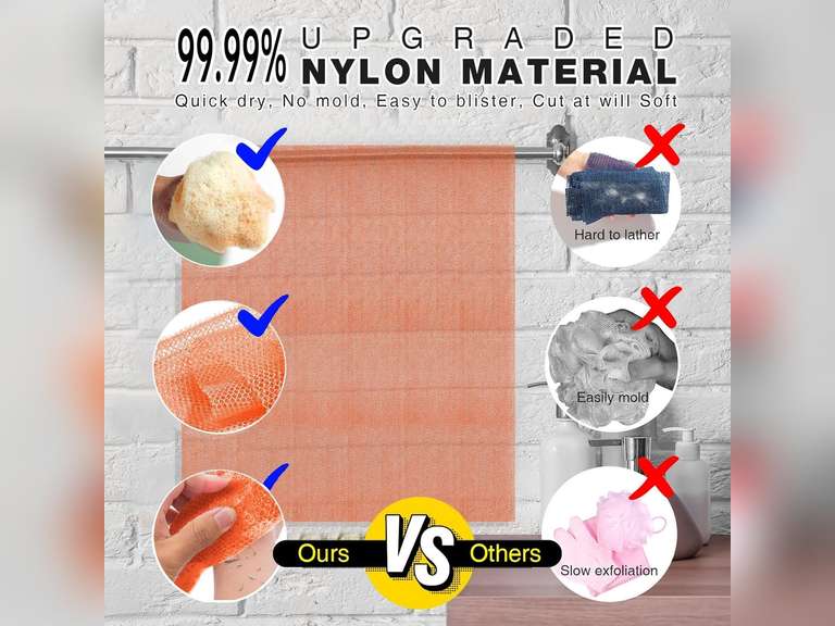UJFQBH 3 Pieces African Bath Sponge African Net Long Net Bath Sponge Exfoliating Shower Body Scrubber Back Scrubber Skin Smoother,Great for Daily Use (Yellow,Yellow,Yellow) 9