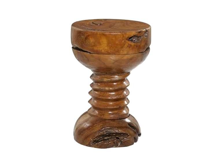 Deco 79 Teak Wood Handmade Side End Accent Table Live Edge End Table with Coiled Base, Side Table 13" x 13" x 20", Brown 106