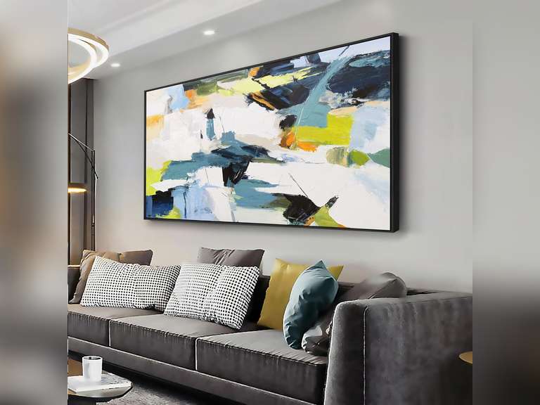 Abstract Wall Art Teal Graffiti Canvas Wall Art Framed Artwork Living Room Decorations Abstract Watercolor Home Wall Decor for Living Room Bedroom Dining Room Home Office Decor 24"x48" 69