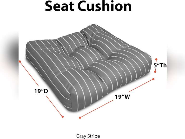 Patio Seat Cushion, 2 Pack, Classic Navy, Stripe, 19" W 36