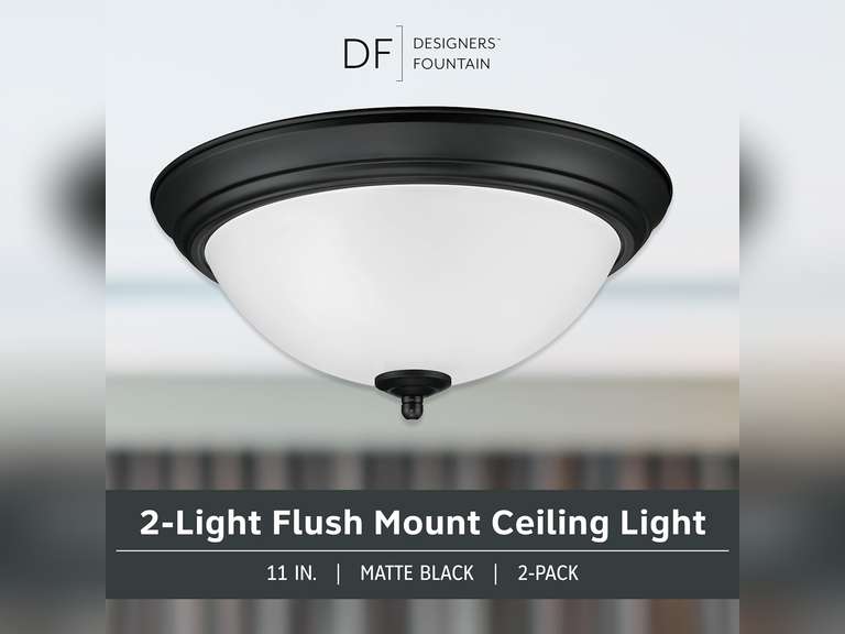 DESIGNERS FOUNTAIN Flush Mount Ceiling Light, 2-Pack, 11 Inch LED Frosted Glass Lighting Fixture for Kitchen, Bedroom, Bathroom, and Hallway, Matte Black, D333M-11FM-MB2 59