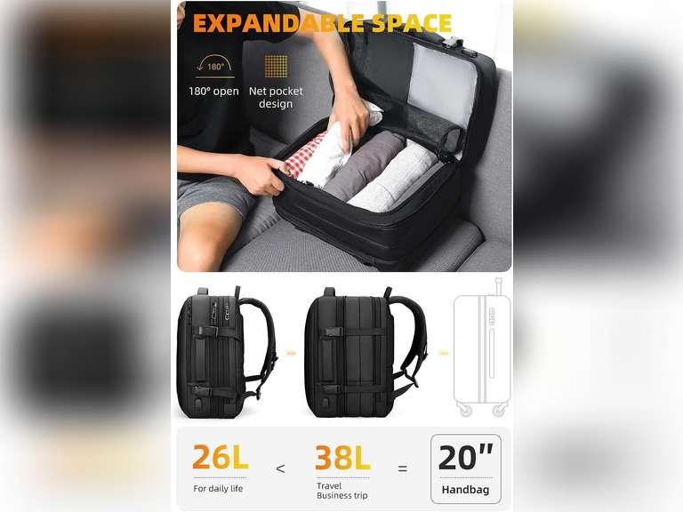 (Check photo)Mark Ryden Business Backpack for Men and Women, Expandable Travel Backpack, Waterproof Travel 25L-40L fit 17 Inch Laptop Backpack with USB Charging Port, Carry on Flight Approved Computer Backpack 52