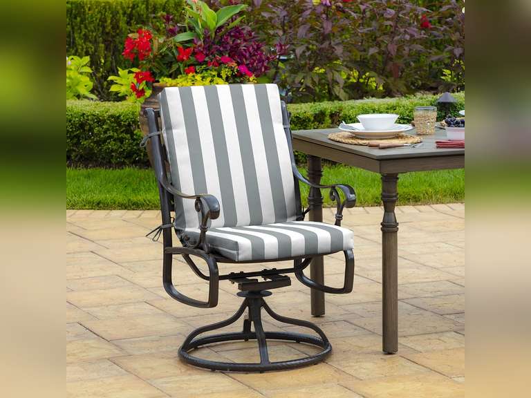 (2 Pack) Arden Selections Outdoor Dining Chair Cushion 44x 20, Water Repellent, Fade Resistant 44x 20, Stone Grey Cabana Stripe 65