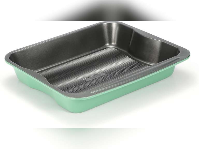 Monfish Turkey Roasting Pan for oven, Green large Lasagna Pan Rectangle Cake Pan 16 x 14 inches Carbon Steel Wavy bottom 21