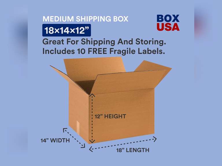 BOX USA Pack of 20 Medium Moving Boxes 18" L x 14" W x 12" H 46