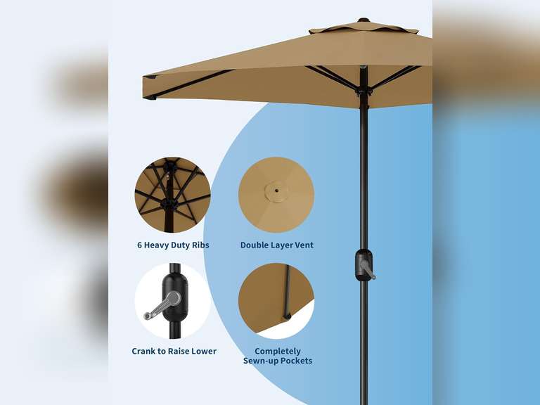 HarmonyHealth 7.5FT Patio Umbrella Outdoor, Market Umbrella, Table Umbrella, 6 Sturdy Ribs UV Protection Waterproof for Garden, Pool, Deck, Backyard (Tan) 189