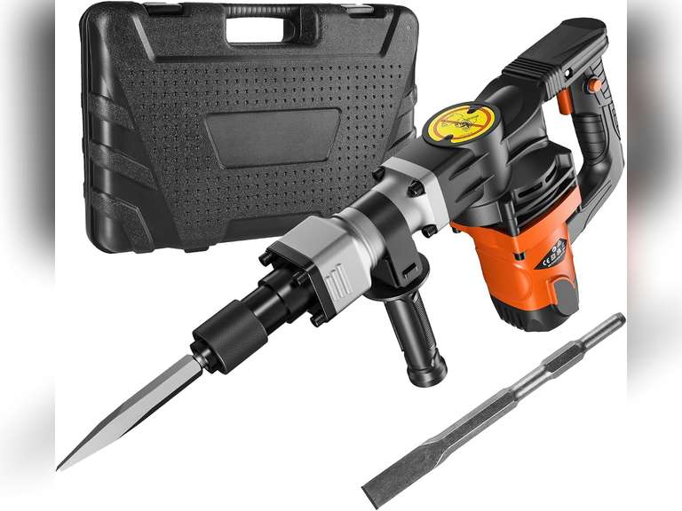 VEVOR Demolition Jack Hammer, 1400W Electric Jackhammer Heavy Duty, 2900 BPM Concrete Breaker 2pcs Chisels Bits Chipping W/Case, Gloves 74