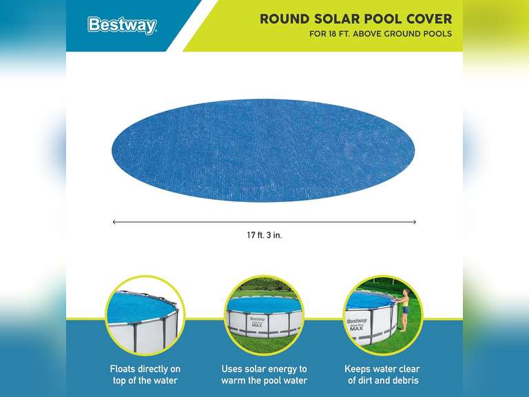 Bestway Flowclear 18 Foot Round Solar Heat Secure Pool Cover for Above Ground Swimming Pools with Storage Bag, Blue (Cover Only) 77