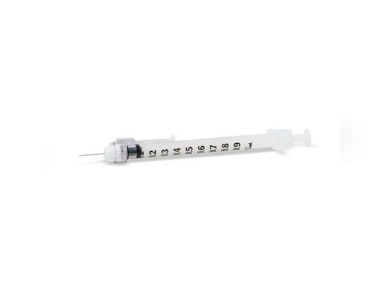 (4 pack) BD Safety Glide REF 305950 , Allergist Tray, Permanently Attached Needle, Regular Bevel, 27 Gauge x " Size, 1 mL Capacity 40