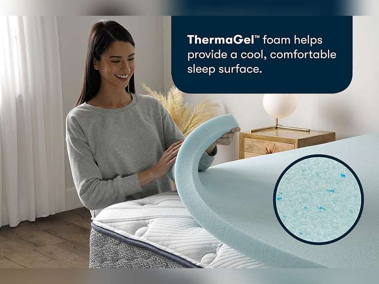Serta ThermaGel Cooling, Pressure-Relieving Memory Foam Mattress Topper, 2 Inch, King Blue 70