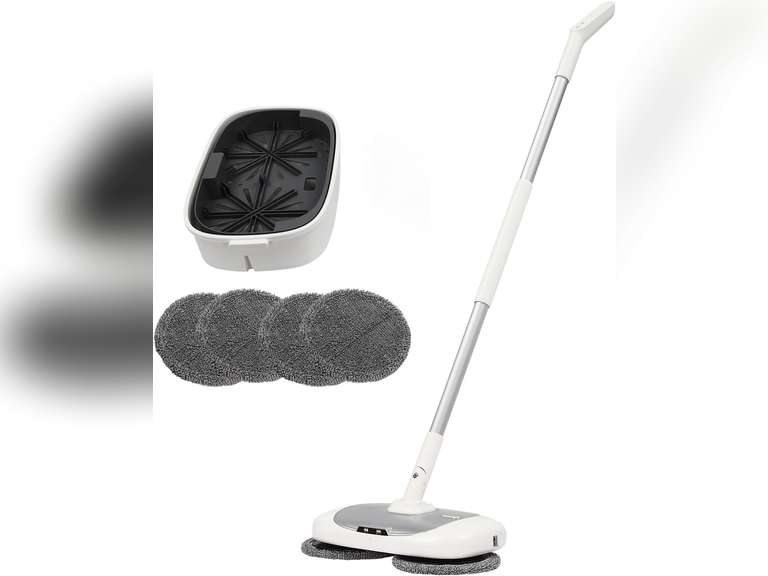 Cordless Electric Mop Floor Cleaner Machine with a Cleaning Bucket Lightweight & Rechargeable Floor Scrubber for Cleaning Silver & White 70