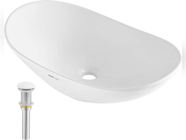 VEVOR Oval Vessel Sink, 23.3" x 14.2" Bathroom Vessel Sink Bowl Countertop, White Ceramic Bathroom Sinks Above Counter, Bowl Sink with Modern Style, Well-Packaged for Bathroom, Hotel, Toilet, RV 77