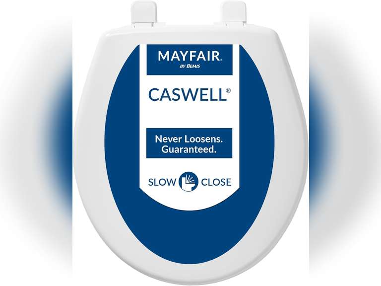 Mayfair 880SLOW 000 Caswell Toilet Seat Will Slowly Close and Never Loosen, Round, Long Lasting Plastic, White 36