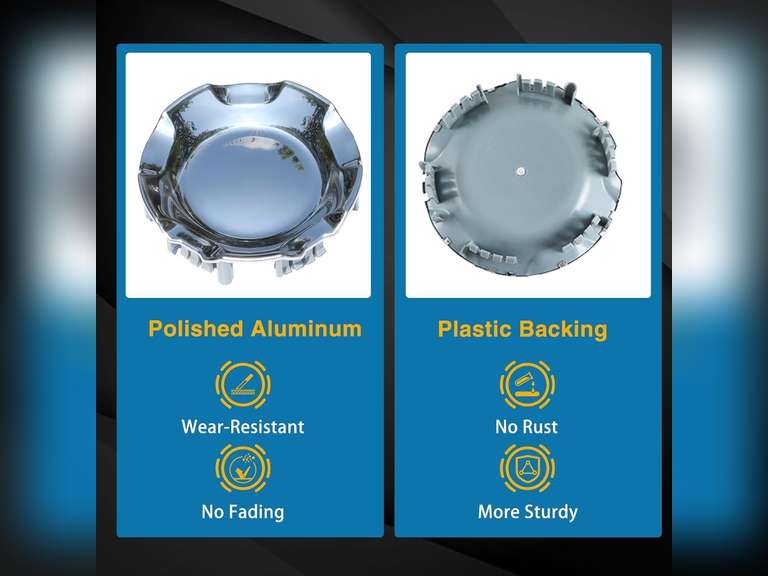 FUSCH 4PCS Polished Aluminum Wheel Center Caps Compatible with Chevy Silverado Avalanche Suburban Tahoe 2007-2014, 7-1/8" Hubcap, 6 Lug Wheel Cap Cover for 20" 5-Spoke Rims Replace# 9596007 9595152 85