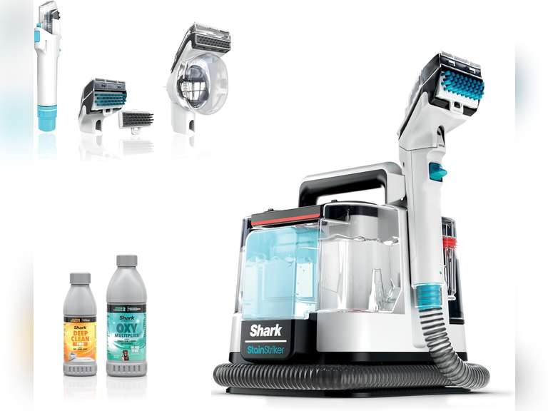 Shark StainStriker Portable Carpet, Upholstery & Area Rug Cleaner with Pet Mess Tool, Stain & Odor Remover, Perfect for Car Interiors, Includes 3 Cleaning Tools & Cleaning Solution, White, PX201 139