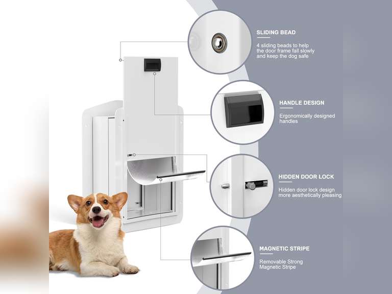 Double-Flap Dog Door for Doors and Wall, with Closing Panel and Lock, Doggy Door and Pet Door, Adjustable Passage, Suitable for Pets Up to 70 lbs.(Large Size) 84