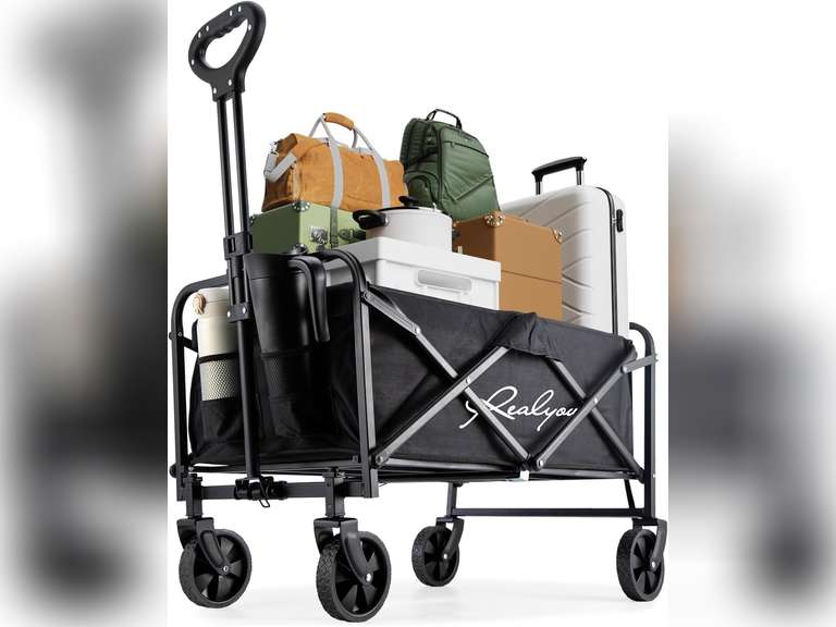 Collapsible Wagon Cart Foldable, Folding Wagon with All-Terrain Wheels, Portable Folding Utility Grocery Shopping Cart for Grocery Sports Garden Camping 100