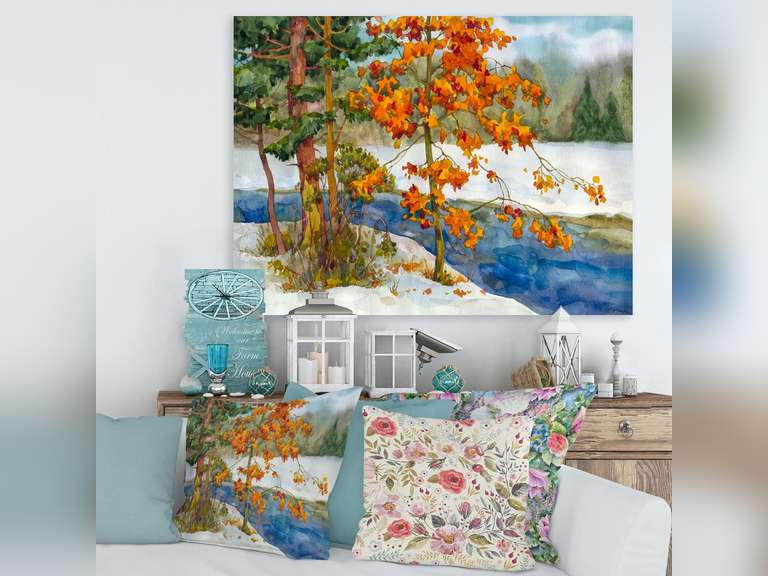 Stream In The Winter Forest I Lake House Canvas Wall Art 28