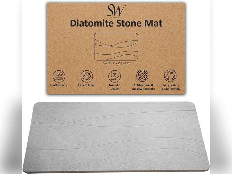Stone Bath Mat - Quick Dry, Absorbent, Fast Drying Diatomite Bathroom Floor Mat - Luxurious Non-Slip Stone Bath Mats for Bathroom and Shower, Diatomaceous Earth Bath Stone Mat 36