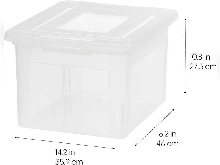 IRIS USA Plastic File Organizer Box for Letter/Legal File, BPA-Free Plastic Storage Bin Tote Organizer with Durable and Secure Latching Lid, Stackable and Nestable, Clear 33L (35 US Qt) 3 Pack 36