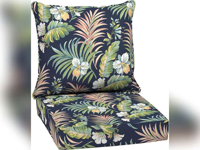 Arden Outdoor Deep Seat Cushion Set, 24 in x 24 in, Weather-Proof, Rain-Proof, Fade Resistant Patio Cushion for Chair, Sofa, and Couch Simone Blue Tropical 60
