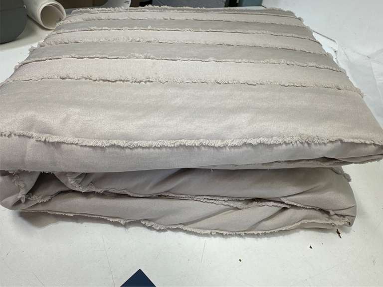 JELLYMONI Duvet Cover Queen Size Light Khaki - 3PCS Boho Striped Duvet Cover Set Polyester Tufted Bohemian Textured Comforter Cover 90 90in with Corner Ties & Zipper and 2 Pillowcases 42