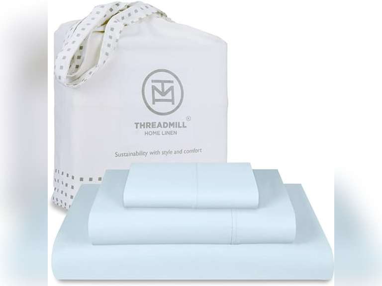 Threadmill Home Linen Cotton Twin XL Size Bed Sheet Set Sateen 16 Deep Pocket 3 Pc Light Blue 44