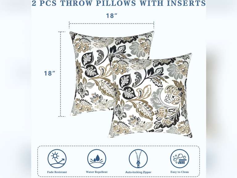 LVTXIII Outdoor/Indoor Throw Pillows, Decorative Throw Pillows with Inserts, 18"x18" Square Pillows for Bed, Couch, Sofa and Patio Furniture, Set of 2, Dailey Tan 43