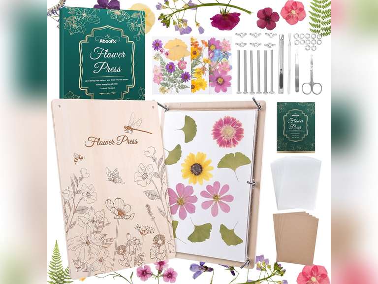 Aboofx Flower Press Kit, Craft Kits 17" x 11.8" 5-Layers Wooden Flower Pressing Kit for Crafts Pressed Flowers and Plant for DIY Art, Preservation for Bookmark Frame Wedding Drying 53