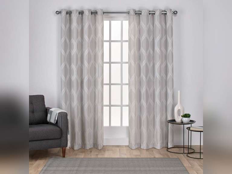 Exclusive Home Curtains EH8126-02 2-108G Montrose Ogee Geometric Textured Linen Window Curtain Panel Pair with Grommet Top, 54x108, Dove Grey, 2 Piece 30