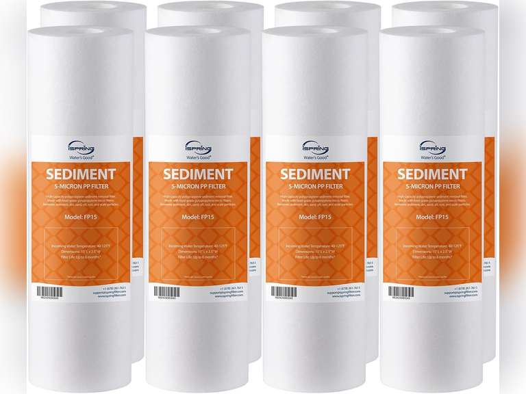 iSpring FP15X8 5 Micron 10" x 2.5" Universal Sediment Filter Cartridges, 15000-Gallon, Multi-Layer (8 Pack) 28