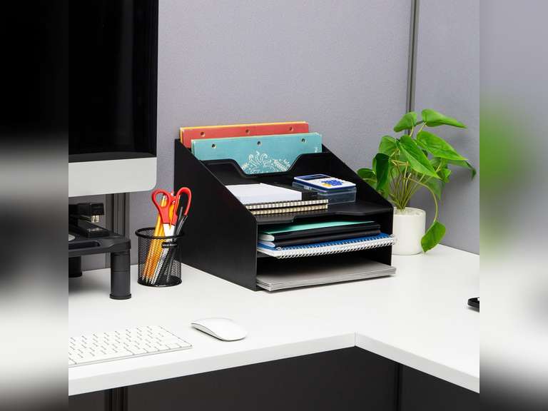 Mind Reader Desktop Organizer, Vertical File Holder, Paper Trays, Office, Plastic, 12.5" L x 11.75" W x 9.5" H, Black 29