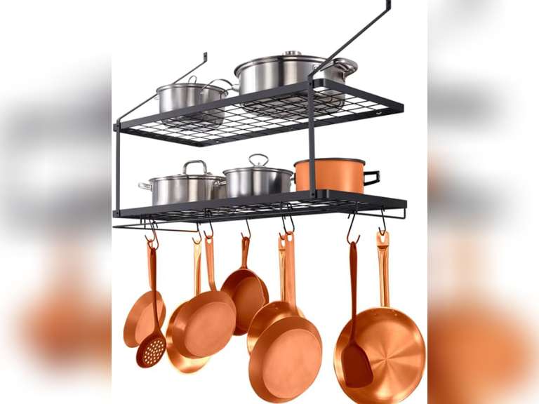 VEVOR Pot Rack Wall Mounted, 30 inch Pot and Pan Hanging Rack, Pot and Pan Hanger with 12 S Hooks, 55 lbs Loading Weight, Ideal for Pans, Utensils, Cookware in Kitchen 41