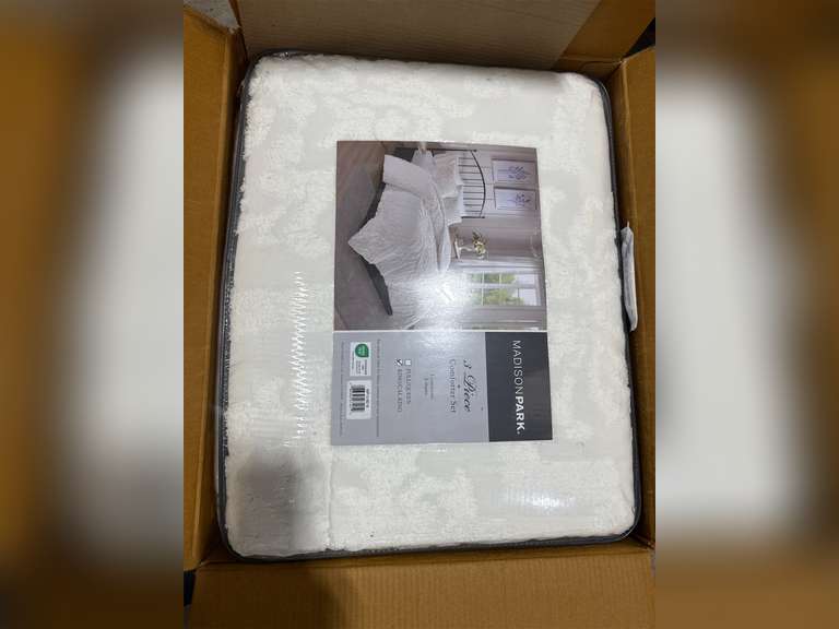 Madison Park All Season Bedding Set, Matching Shams, Cotton, Viola, Damask White, King/Cal King (104" x 92") 93