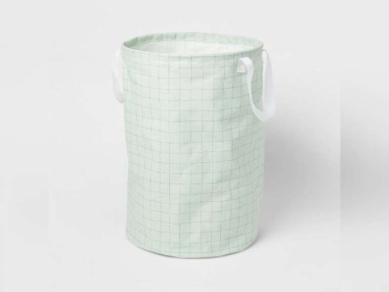 Scrunchable Round Laundry Hamper Green Stitch Grid - Brightroom 10