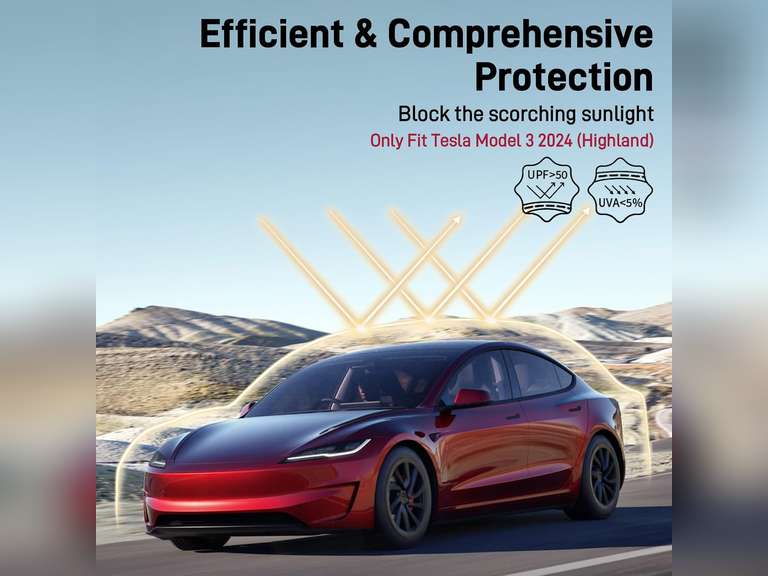 2025 Upgrade for Tesla Model 3 Sunshade No Gaps, No-Sags 2 in 1 Design Sunshade Roof, UV-Protective, Heat-Insulating to Keep Interior Cool, Accessories for Tesla Model 3 2025-2020 (Cream) 50