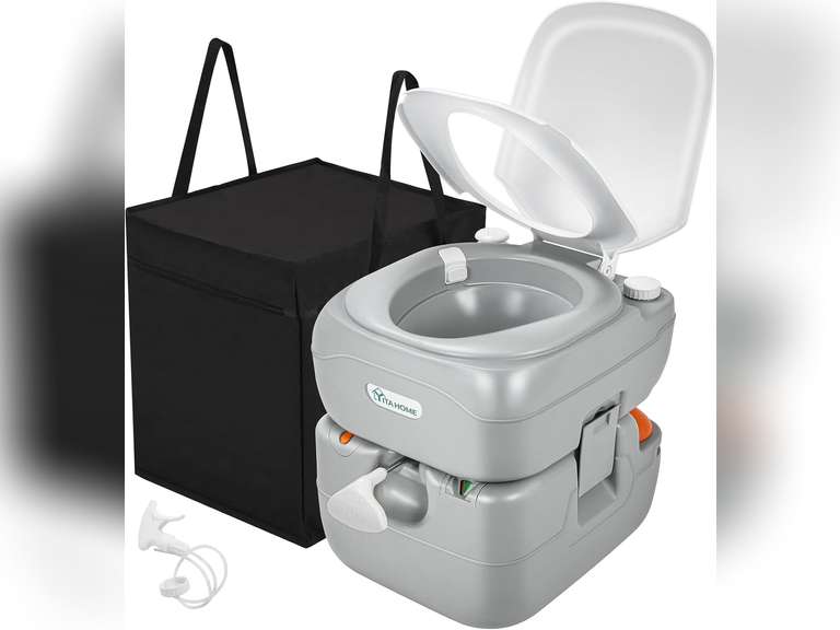 YITAHOME Portable Toilet Camping Porta Potty 5.8 Gallon with Carry Bag and Hand Sprayer, Leak-Proof Indoor Outdoor Toilet with Level Indicator, Handle Pump, for RV Travel, Boat and Trips 160