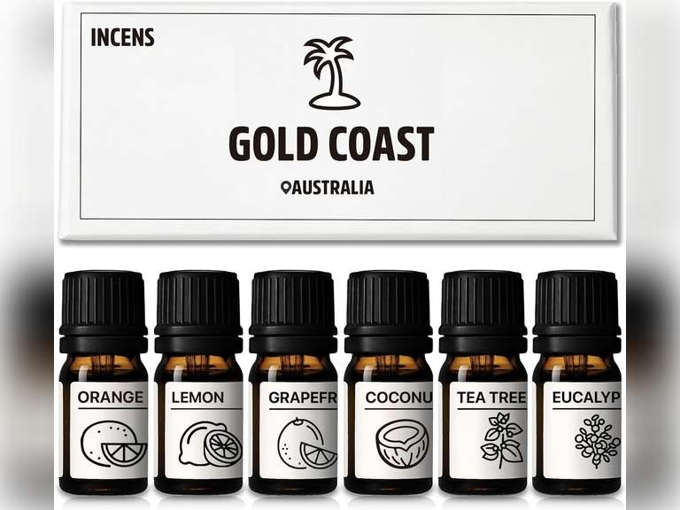 Essential Oils Set Gold Coast Series Set of 6 100% Pure Oils kit - Sweet Orange, Grapefruit, Lemon, Coconut, Tea Tree, Eucalyptus 10ML Suitable for Candle Making Diffuser 7