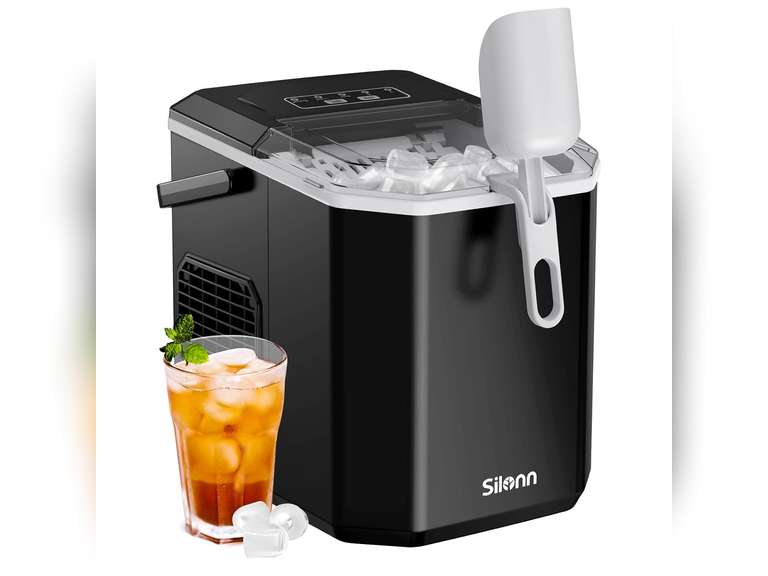 Silonn Ice Maker Countertop, Portable Ice Machine with Carry Handle, Self-Cleaning Ice Makers with Basket and Scoop, 9 Cubes in 6 Mins, 26 lbs per Day, Ideal for Home, Kitchen, Camping, RV 93