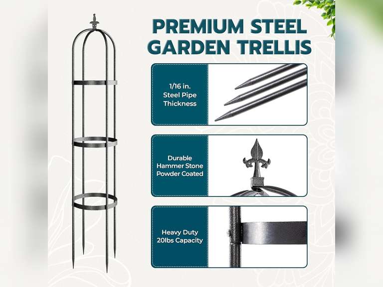 Idzo Trellis for Climbing Plants Outdoor, Garden Trellis Steel, Obelisk Design Hammer Stone Coated, 72 in Upgrade 2025, Vertical Support for Climbing Plants, Decorative for Outdoor & Indoor Use 86