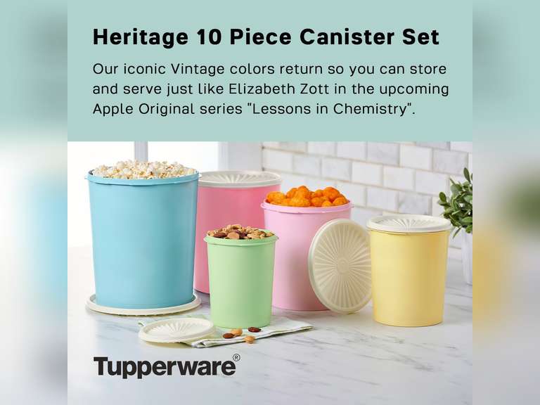 Tupperware Heritage Collection 10 Piece Nested Canister Set in Vintage Colors, Dishwasher Safe and BPA Free (5 Containers, 5 Lids) 50