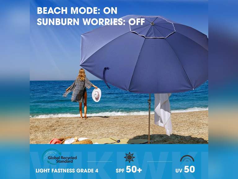 7ft Beach Umbrella with Sand Anchor & Tilt 186