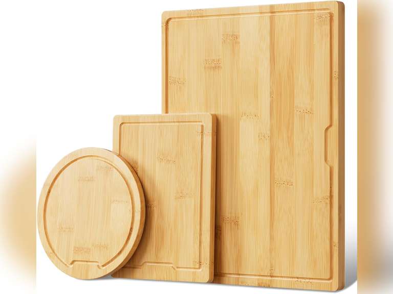 Organic Bamboo Cutting Board Set of 3-Large Wood Cutting Board Set for Kitchen,Wooden Chopping Boards with Juice Grooves & Built in Side Handles 17