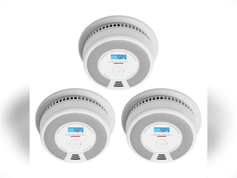 X-Sense 10-Year Battery Combination Smoke Carbon Monoxide Alarm Detector with Large LCD Display, Standalone Model, 3-Pack 90