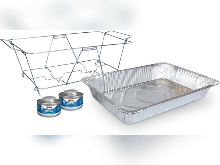 Catering to Go Kit, Folding Rack, Water Pan, 2 Cans 2-Hour Handy Wick Fuel 32