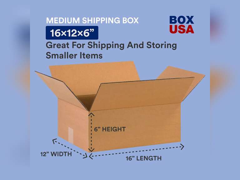 BOX USA B16126 Flat Corrugated Boxes, 16"L x 12"W x 6"H, Kraft (Pack of 25) 39.99
