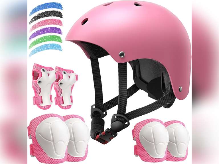 Kids Bike Helmet Set, Adjustable Helmet for Ages 3-5 Year Girls, Toddler Pad Set with Knee and Elbow Pads for Bike, Roller, Skating, Scooter, Longboard and More Sports, pink 29